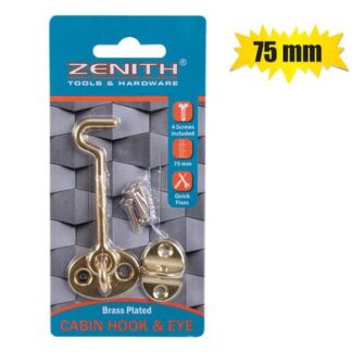 Hook Cabin and Eye - Brass-Plated - Includes Screws - 7.5 cm