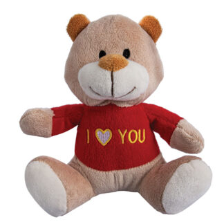 Plush I-Love-You Bear Toy - Brown and Red - 19 cm