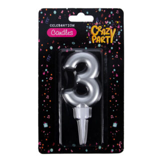 Cake Number-3 Large Birthday Candles - Foil Style