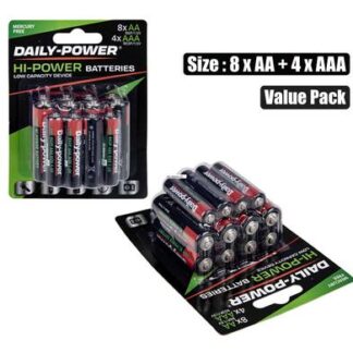 Battery Size AAA and AA Pack - Super Heavy Duty - Eight AA and Four AAA